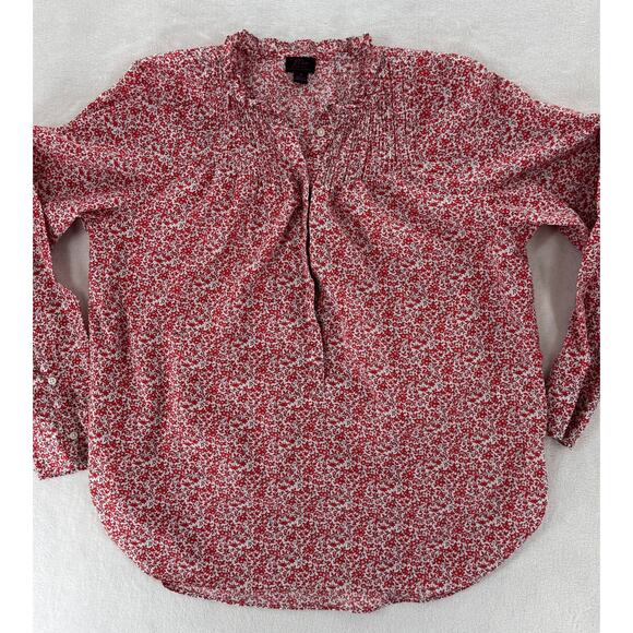 J Crew Liberty of London Red White Floral Top Popover Blouse Ruffle Shirt 4 S - Picture 6 of 8